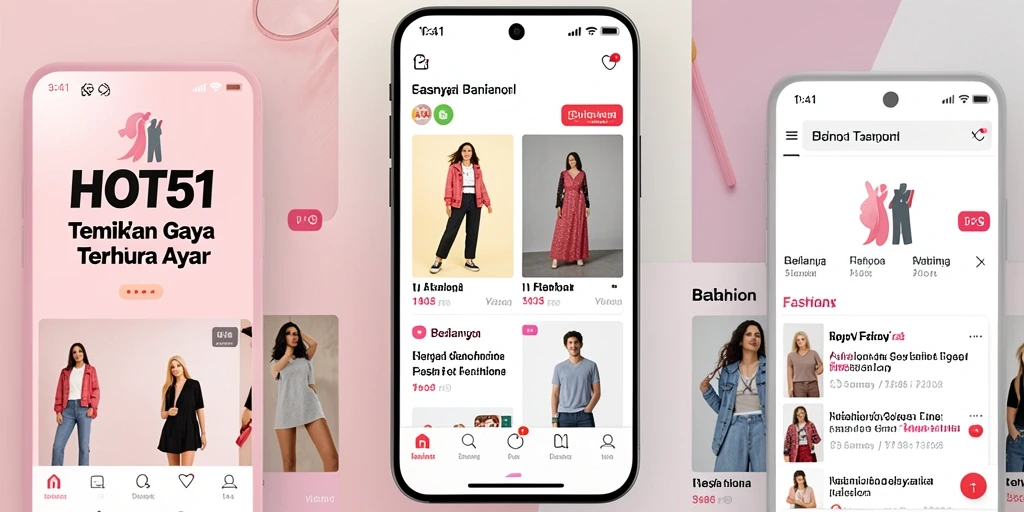 Tampilan antarmuka aplikasi HOT51 untuk belanja fashion mudah digunakan.