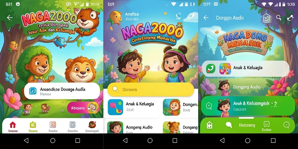 Antarmuka aplikasi NAGA2000 dengan berbagai pilihan cerita dongeng audio.