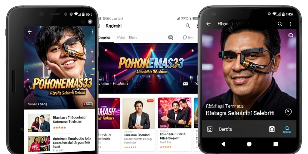 Screenshot antarmuka aplikasi POHONEMAS33 menampilkan fitur berita selebriti.